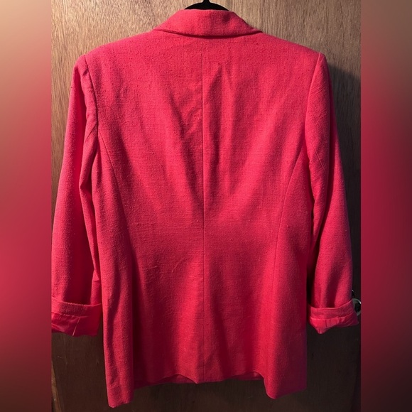 Hillary Charles Sz 8 Coral 100% Silk Button Front Jacket Blazer Lined - Picture 3 of 5